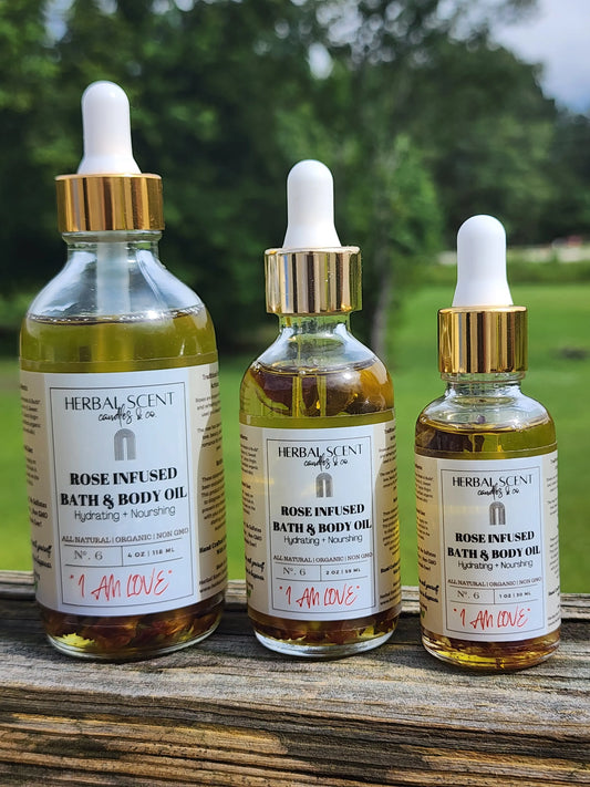 I AM LOVE Rose Infused Bath & Body Oil Herbal Scent Candles & Co.