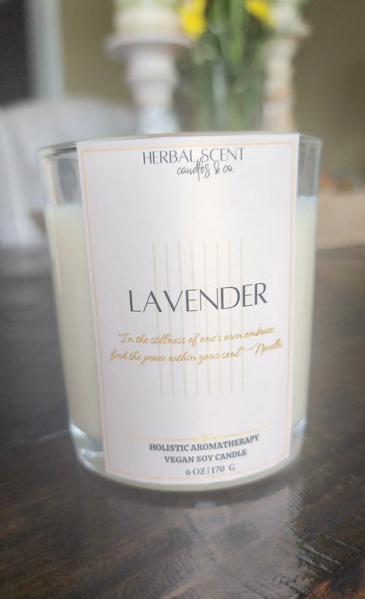 Lavender | Holistic Aromatherapy Vegan Soy Candle (Choose Your Wick) Herbal Scent Candles & Co.