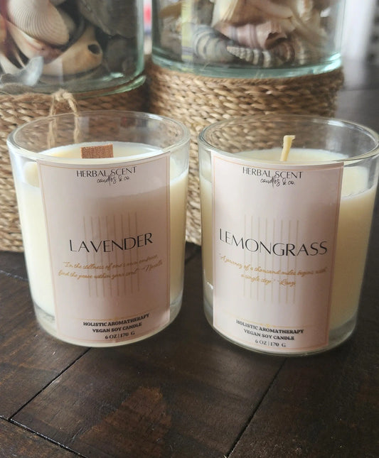 Lemongrass | Holistic Aromatherapy Vegan Soy Candle (Choose Your Wick) Herbal Scent Candles & Co.