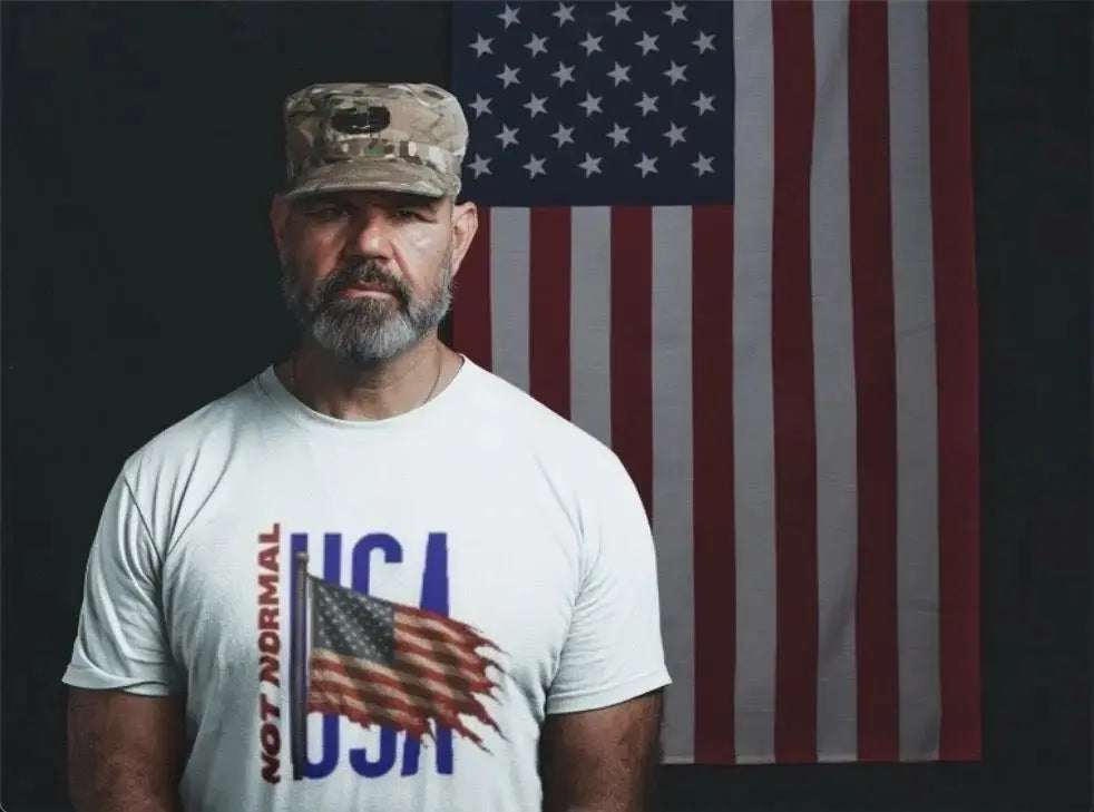 Ex military vet wearing a Not Normal USA-Patriotic T-shirt