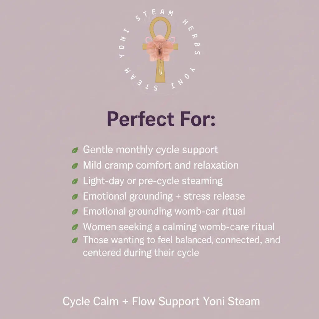 Yoni Steam Herbs product description on a light purple background
