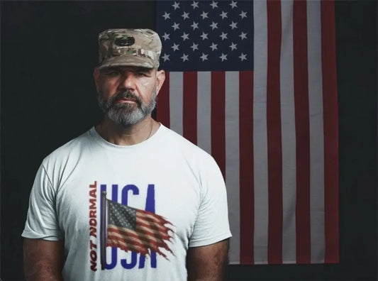Vet wearing a Not Normal T-Shirt - Not Normal is Patriotic