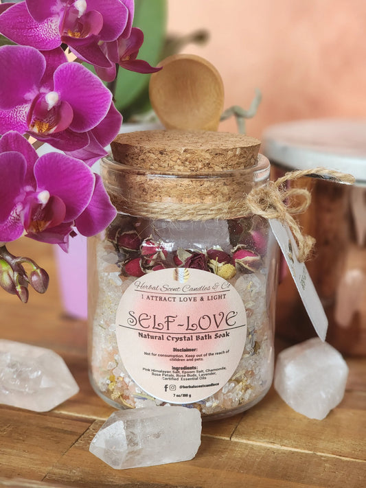 Self-Love All-Natural Organic Crystal Bath Soak Herbal Scent Candle & Co.