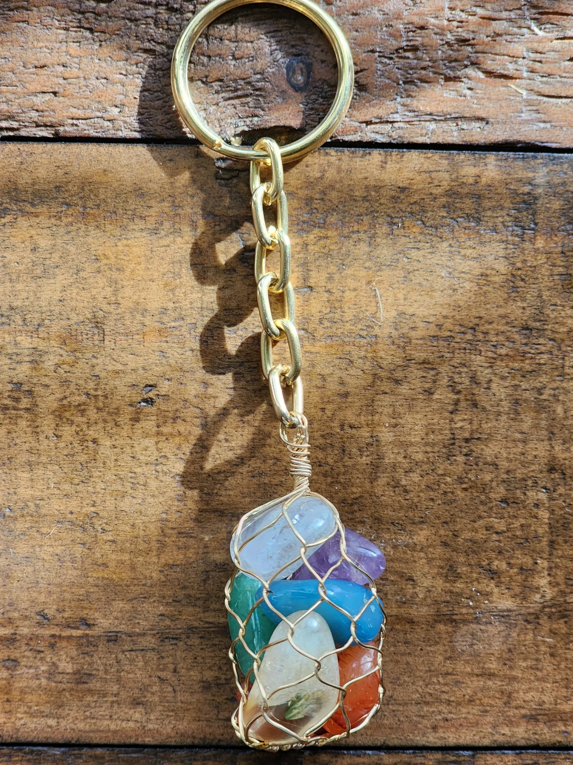 Seven Stone Chakra Keychain | Gold & Silver Toned Keychains 7chakrasrus