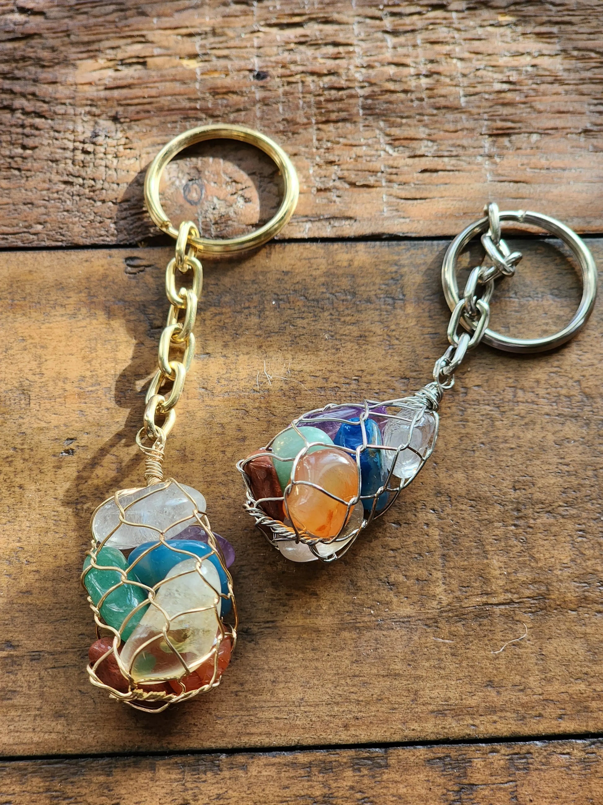 Seven Stone Chakra Keychain | Gold & Silver Toned Keychains 7chakrasrus