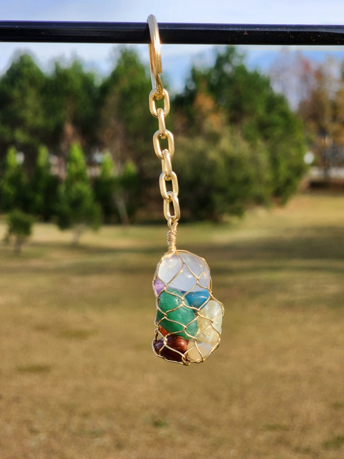 Seven Stone Chakra Keychain | Gold & Silver Toned Keychains 7chakrasrus