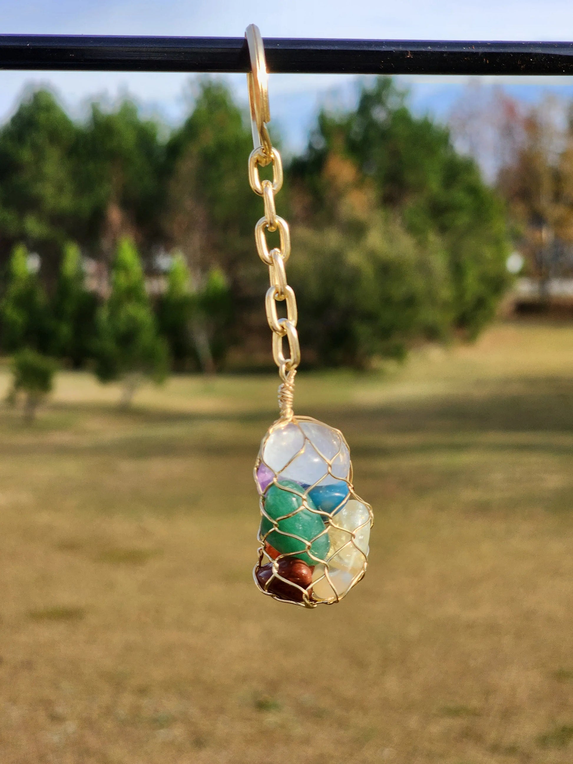Seven Stone Chakra Keychain | Gold & Silver Toned Keychains 7chakrasrus