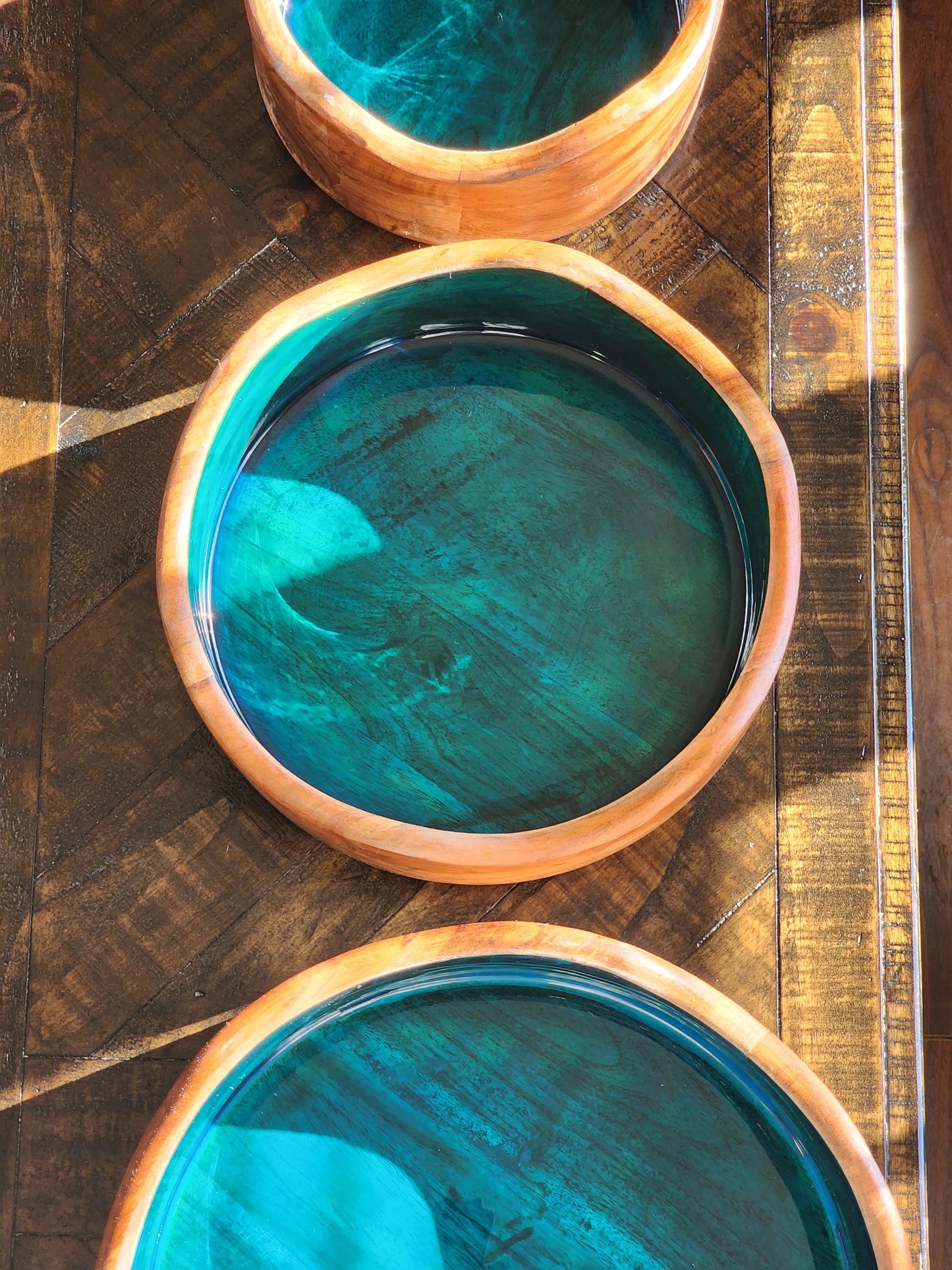 Customized "Green Energy" Acacia Wood Candle Bowl 7chakrasrus