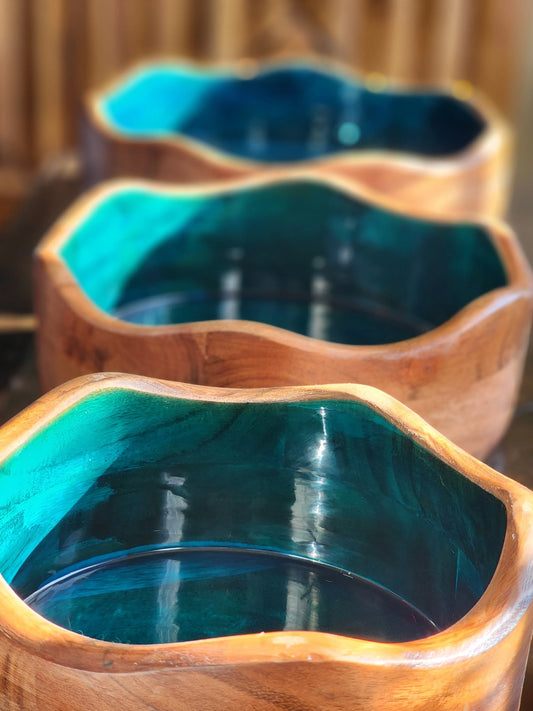Customized "Green Energy" Acacia Wood Candle Bowl 7chakrasrus