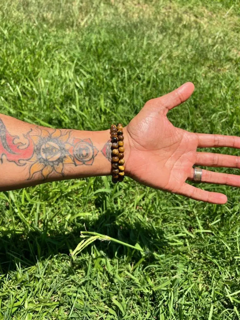 Tigers Eye Round Bead Bracelet 7chakrasrus