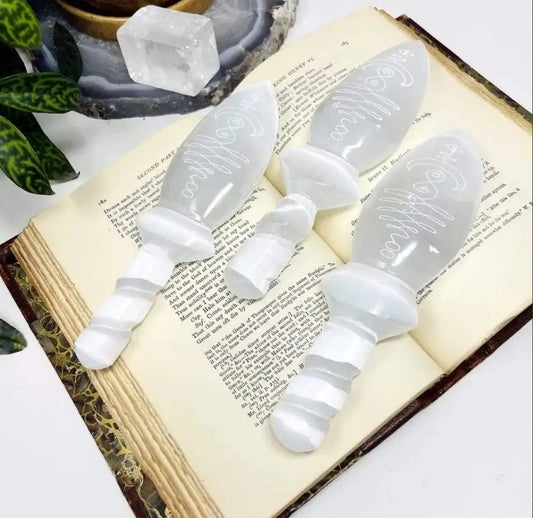 Selenite Knife with Twisted Handle — Hand-Carved for Energy Clearing & Clarity 7chakrasrus