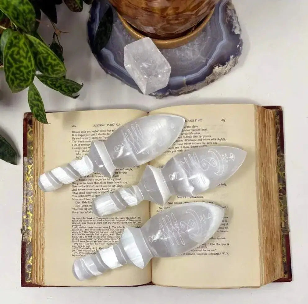 Selenite Knife with Twisted Handle — Hand-Carved for Energy Clearing & Clarity 7chakrasrus