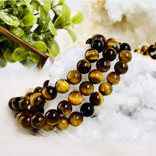 Tigers Eye Round Bead Bracelet 7chakrasrus
