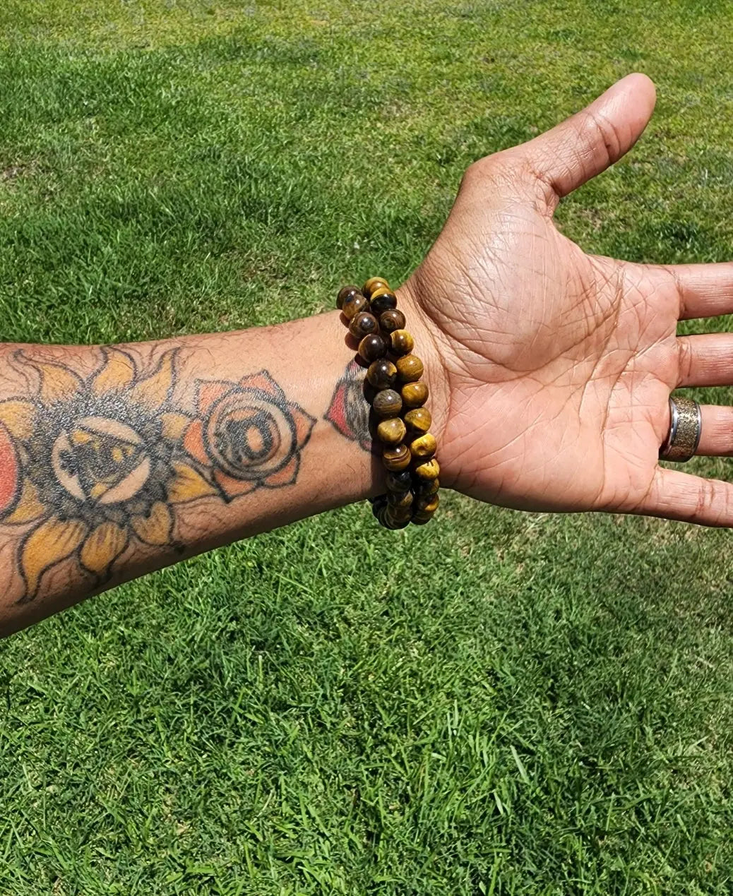 Tigers Eye Round Bead Bracelet 7chakrasrus