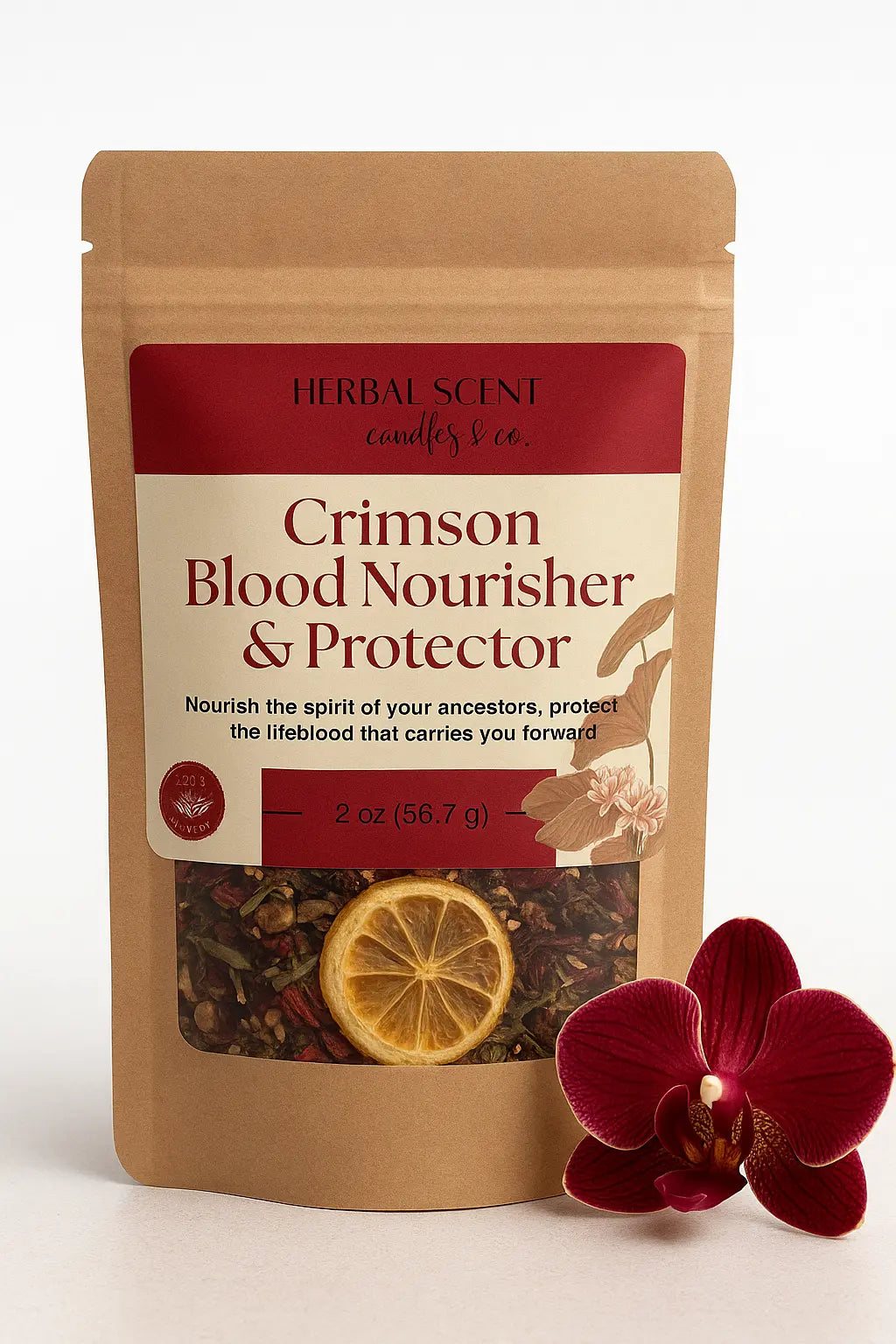 Bag of Crimson Blood Nourisher & Protector herbal wellness tea for blood support and detox