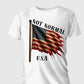 White t-shirt with American flag graphic and 'Not Normal U.S.A.' text on a white background