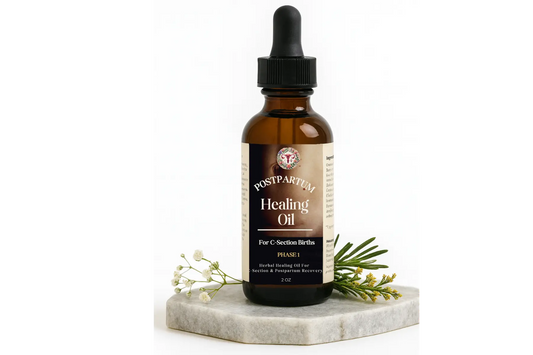 C-Section healing oil sitting on granite 