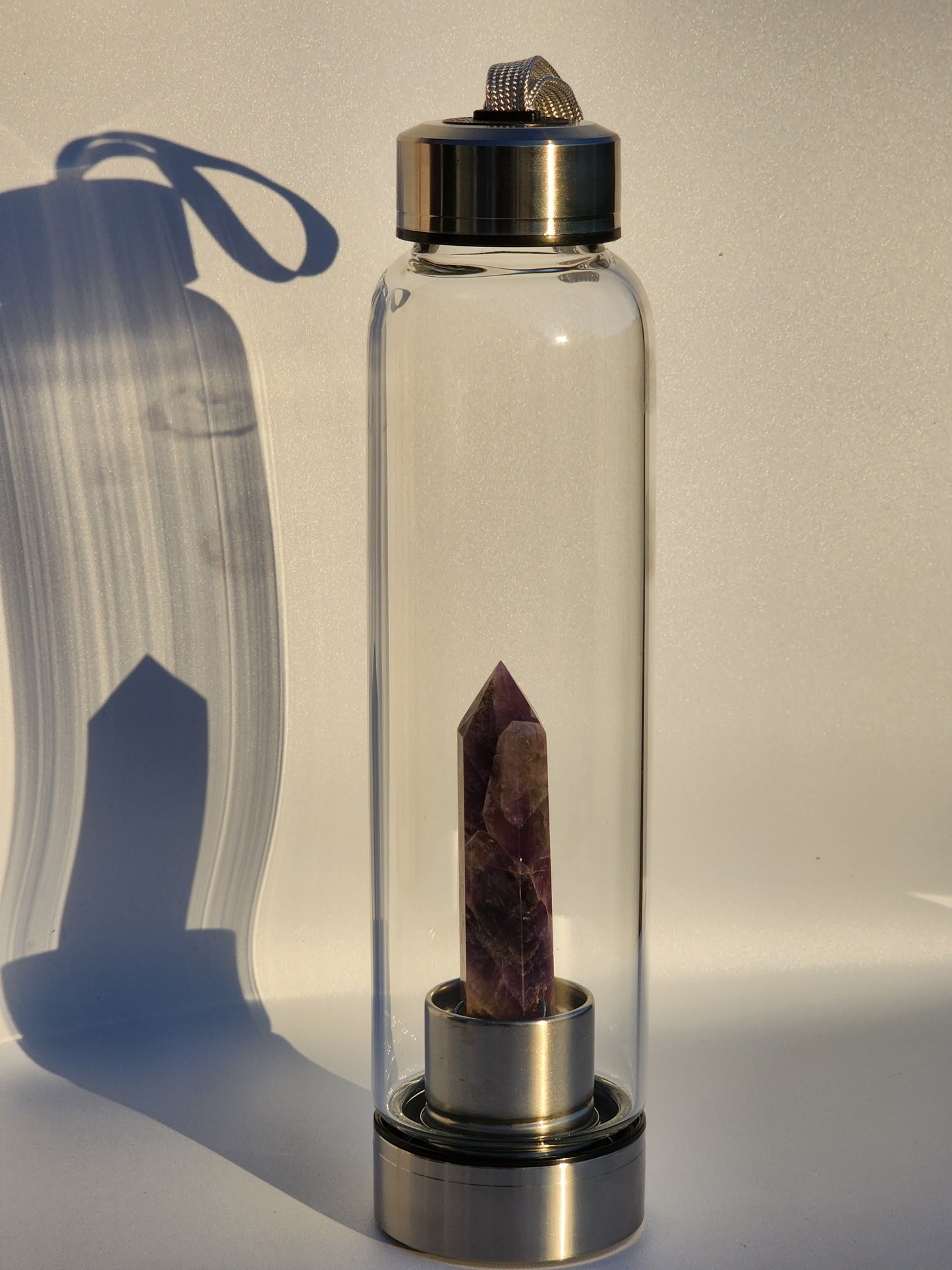 Positively Charged Crystal Infused Water Bottle With Natural Point Healing Wand