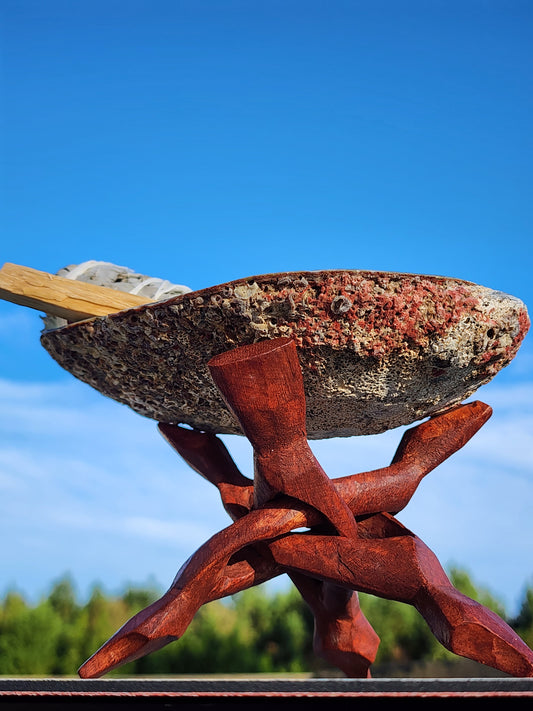 Handmade Wooden Cobra Tripod Stand | For Abalone Shells, Smudge Bowl, Crystal Balls