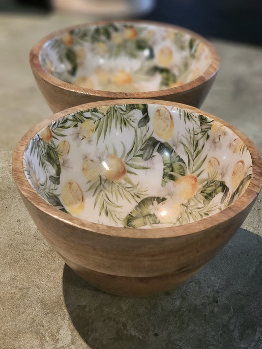 Citrus Lemon-Mango Wood Bowl Candle Set