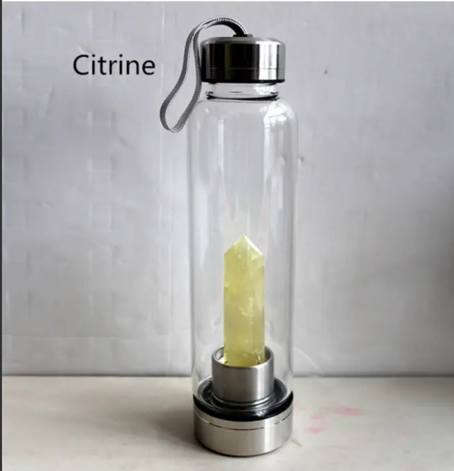 Positively Charged Crystal Infused Water Bottle With Natural Point Healing Wand